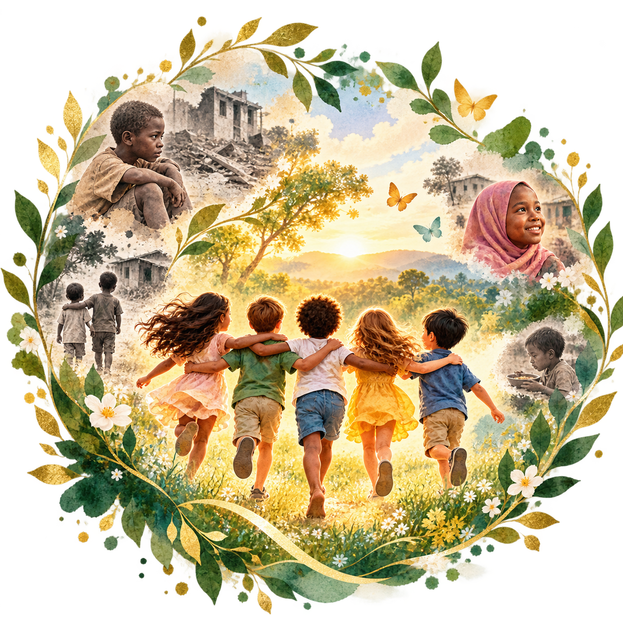 Illustration eines Kranzes der Solidarität mit Kindern